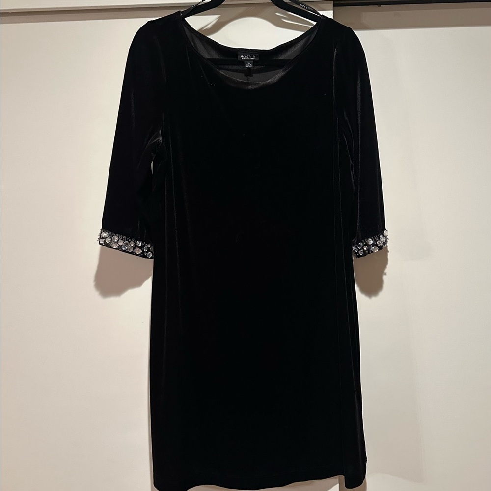 Allen B. By Allen Schwartz Black Velvet Dress with Crystal Accents